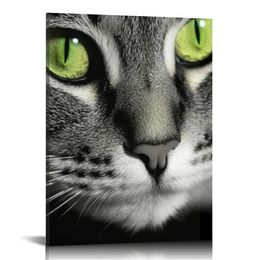 Zwart -witte muurkunst schilderen Green Eye Cat Pictures afdrukken op canvas dier de foto -decorolie voor home moderne decoratie print