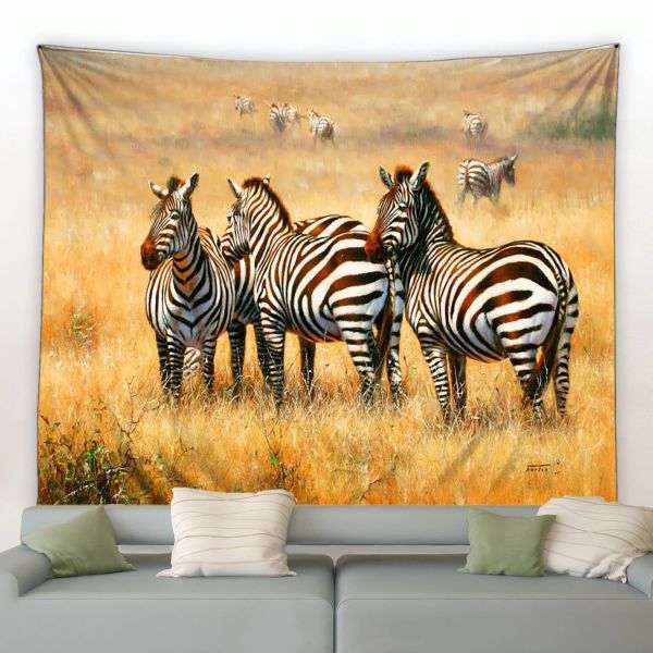 Black and White Zebra Tapestry African Wild Animaux Mur suspendu Belle sauvage pour la maison.