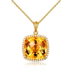 Black Angel 18k Or De Luxe Carré Citrine Jaune Tourmaline Cristal Gemstone Cz Pendentif Collier pour Femmes Bijoux De Mariage