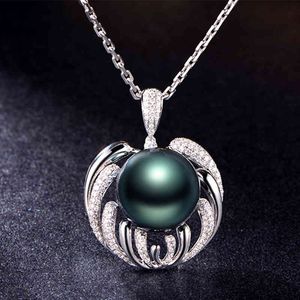 Black Angel – pendentif en perle noire tendance, collier de tempérament en argent 925, personnalité Vintage, chaîne de clavicule, bijoux de luxe de qualité