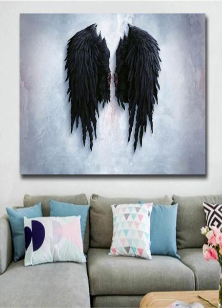 Black Angel Wings Canvas Painting Gran tamaño de la pared Arte Trabajo del hogar Decoración de la pared del hogar