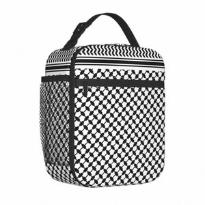 Black árabe Keffiyeh Bolsos de almuerzo aislados Almuerzo termal Ctainer Palestina Palestina Tote Lunch Box Men Women School H5oz#