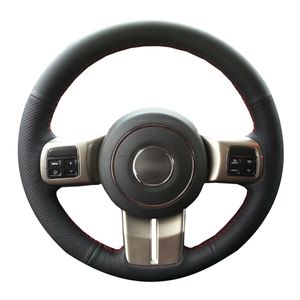 Housse de volant de voiture en cuir artificiel noir, cousue à la main pour Jeep Compass Grand Cherokee Wrangler Patriot 2012 – 2014