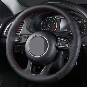 Housse de volant de voiture en cuir artificiel noir, souple, cousue à la main, pour Audi Q3 2013 – 2018 Q5 2013-2017 Q7 2012-2015