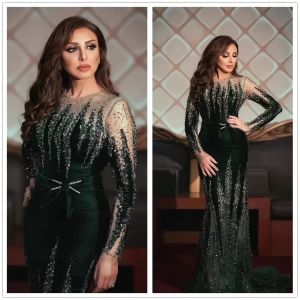 Zwart Aso Ebi Arabische Angham Mermaid avondjurken kristallen kristallen prom -jurken Veet formele feestjurk