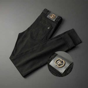 Petit jean droit extensible noir pour hommes, pantalon de marque à la mode Little Bee, automne et hiver