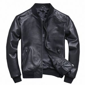 Black Aviati authentique cuir bomber veste hommes pilotes de mouton de mouton réalité veste en cuir court court mince veste busin en cuir a7zn #