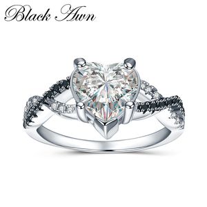 Zwart Awn 2023 Nieuwe Hart Mode Ringen Voor Vrouwen Klassieke Zilveren Kleur Mode-sieraden Bague Voor Vrouwen Wedding Ring bijoux C025