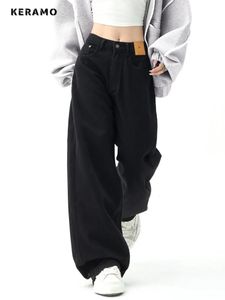 Noir Baggy Jeans droits femmes mode coréenne Streetwear taille haute jambe large Denim pantalon femme lâche vadrouille Jean pantalon Y2K 240201