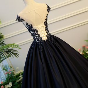Vestido de fiesta negro Vestidos de novia góticos Encaje con cuentas Satén Princesa Corsé Volver Vestidos de novia no blancos con color Boda colorida G277J