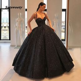 Zwarte Baljurk Quinceanera Jurken 2021 Nieuwe Vrouwen Formele Party Night Avondjurk Spaghetti Bandjes Elegante Lovertjes Prom Dress