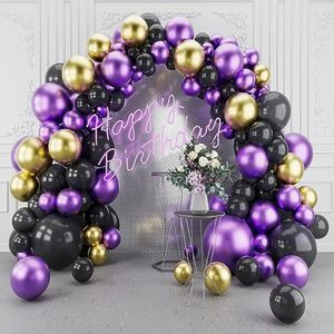 Ballons noirs guirlande métallique or violet ballons en latex arc Kit enfants fête d'anniversaire bébé douche remise des diplômes décoration Globos 240118