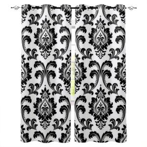 Black baroque motif rideau de fenêtre pour le salon chambre à coucher de luxe de luxe de cuisine décor de décoration rideaux