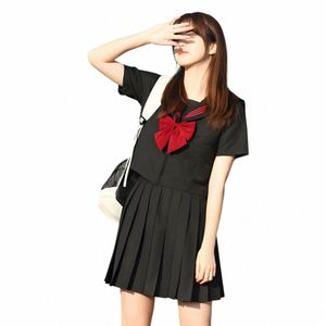 Noir Basic JK Rouge Trois Lignes Uniforme Scolaire Fille Costumes De Marin Jupe Plissée Vêtements De Style Japonais Anime COS Costumes Femmes R1hd #