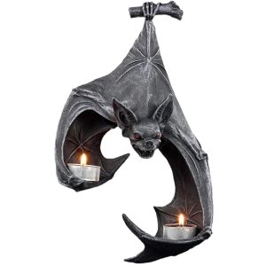 Black Bat Candle Holder Mur suspendu SCONCE SCULPTURE Gothic Creative Candlestick Scary Resin Crafts Home Festival Decoration