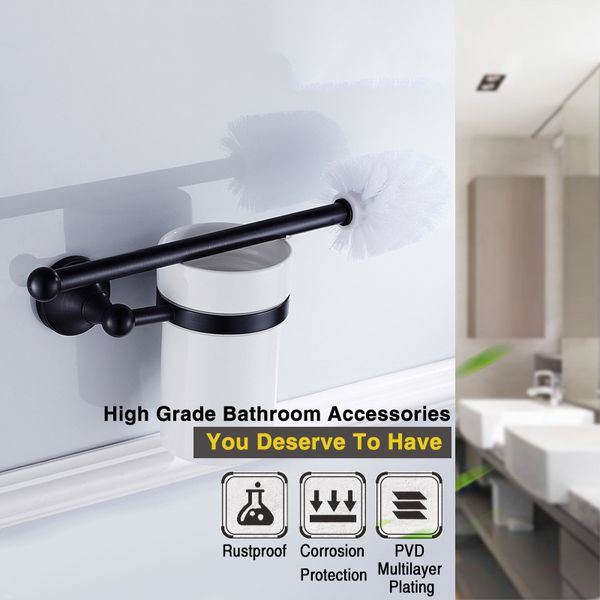 Conjuntos de accesorios de baño negro Conjuntos de secador de pelo montado en la pared Estante antiguo WC Soporte de toalla de papel Soporte de cepillo de baño Hardware de baño LJ201204