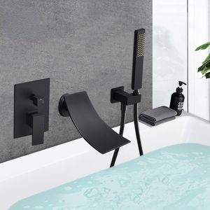 Robinet de salle de bain Noire 2 Fonctions Baignoire Facuet Montage mural Facet Robinet de douche froide et chaude