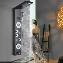 Colonne de panneau de douche à LED de douche de salle de bain noire avec écran de température de douche