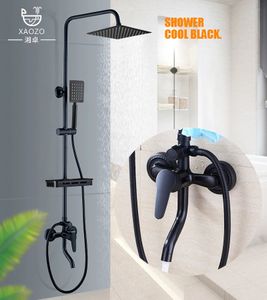 Ensemble de douche de salle de bain noir, robinet en cuivre, pomme de bain murale 240108