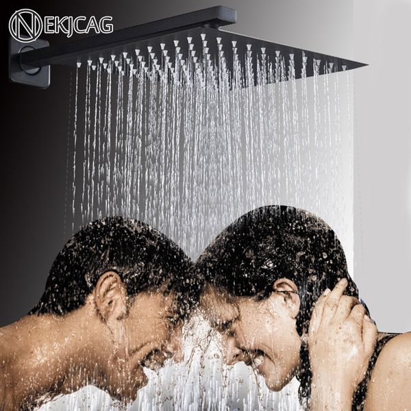 Pulvérisateur de pluie de douche de baignoire noire 304 pomme de douche carrée en acier inoxydable haute pression arroseur supérieur de salle de bain 201105