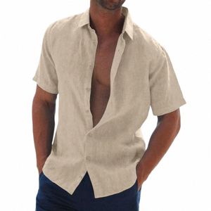 Camisa hawaiana estilo playa negra Tops manga corta cuello vuelto Cott lino blusa a tope trabajo estilo viaje camisa suelta masculina t6G1 #