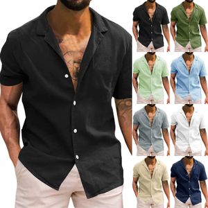 Chemise hawaïenne style plage noire haut à manches courtes revers coton lin boutonné chemise travail voyage style hommes chemise ample 240320