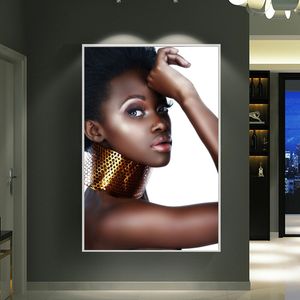 Pósteres e impresiones de chica modelo hermosa negra cuadro sobre lienzo para pared imágenes artísticas de retrato para sala de estar decoración del hogar sin marco