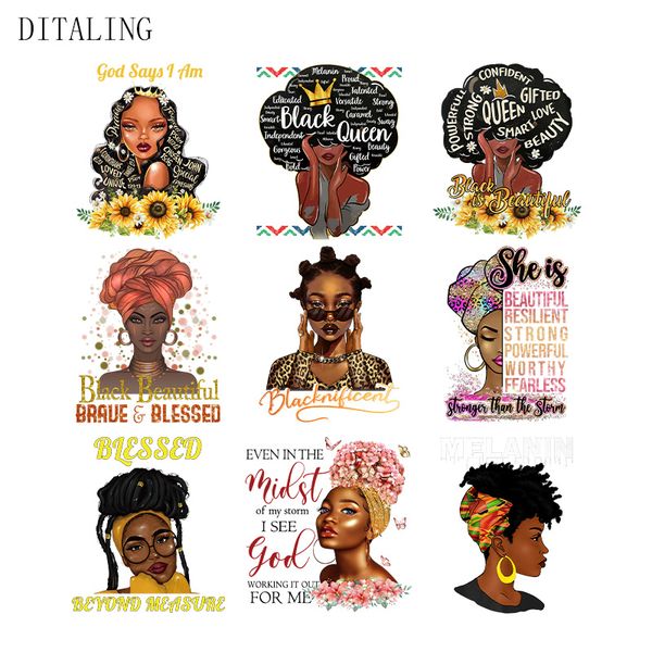 Patch de beauté noire pour les vêtements Dieu dit que je suis un t-shirt lavable bricolable autocollant noir afro girl thermiques autocollants pour les décalcomanies à vêtements