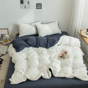 Literie noire pour garçons filles chambre lavé coton housse de couette taie d'oreiller couvre-lit Simple mode drap de lit linge de lit 240202