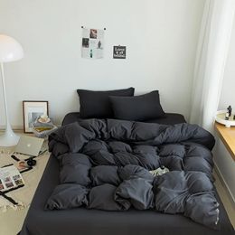 Ensemble de literie noir pour garçons filles chambre lavé coton housse de couette taie d'oreiller couvre-lit Simple mode ensemble de draps linge de lit 240309