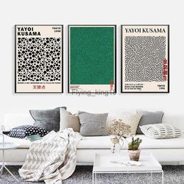 Zwart Beige Yayoi Kusama Abstract Lijn Stippen Canvas Art Posters en Prints Groen Schilderij Muur Foto voor Room Decor HKD230829