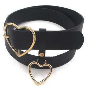 Black Belts Classic Heart Buckle Design Nieuwe Fashion Women Faux Leather Hart Accessoire Verstelbare riemtailleband voor Girls204J