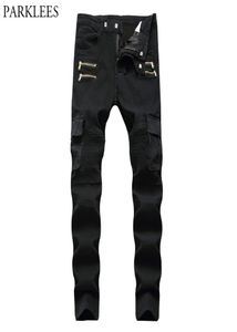 Black Biker Cargo Jeans Pants Men 2018 Gloednieuwe vouwen Pocket Pencil Jeans Homme Zipper Casual Runway Distressed Motorcycle Jean7132693