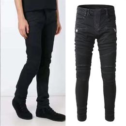 Черные мужские джинсы в байкерском стиле, большой размер 40, отделка из эластичного хлопка Fit2499