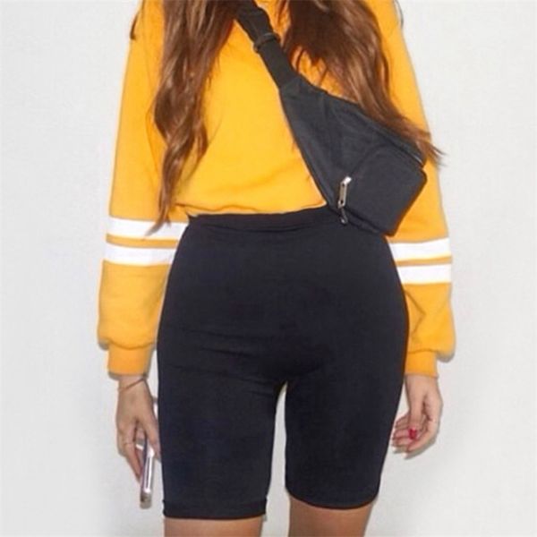 Noir Biker Shorts Femmes Été Vintage Blanc Solide Skinny Sexy Coton Rose Élastique Taille Haute Feminino 210521