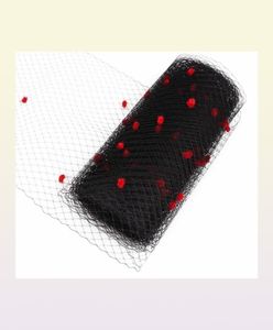 Velos de puntos rojos de jaula de pájaros negros para mujer, sombrero de malla, velo, material de redes, tocado para mujer, accesorios para el cabello DIY 10y7420436