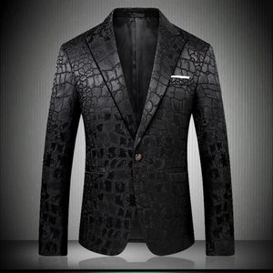 Black Blazer Men Crocodile Patroon Wedding Suit jas Slim Fit Stijlvolle kostuums Stage Wear voor zanger Heren Blazers ontwerpen 9006359O