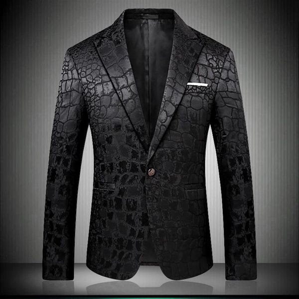 Blazer noir hommes motif Crocodile costume de mariage veste Slim Fit Costumes élégants vêtements de scène pour chanteur hommes Blazers Designs 9006359O