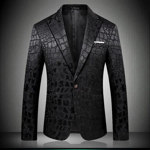 Blazer noir hommes motif Crocodile veste de costume de mariage coupe ajustée Costumes élégants vêtements de scène pour chanteur hommes Blazers Designs 90062065