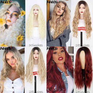 Zwart Blonde Lange Golvende Pruik Halloween Cosplay s voor Vrouwen Dagelijkse Slijtage Natuurlijke Synthetische Hoge Temperatuur Vezel 220622