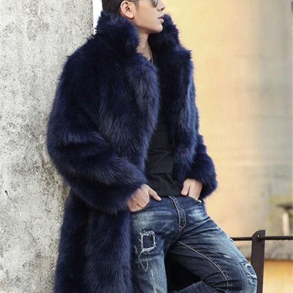 Noir bleu automne faux vison veste hommes hiver épaissir chaud fourrure cuir manteau hommes lâche vestes mode B235 C1103