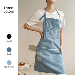 Zwart Blauw Denim Eenvoudige Schorten Uniform Unisex Jeans Mannen Dame Chef Keuken Koken Schort Schoonheid Nagels Cafe 240111