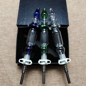 Mini NC Nector Collector Kits 14mm 10mm Joint Nector Collectors Titanio Nail Wax Glass Hand Pipes Dab Straw Smoking Pipes Green Blue NC10