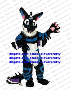 Zwart blauw pluche harige draak fursuit mascotte kostuum volwassen stripfiguur Outfit Suit Crew Cabaret Neem groepsfoto ZZ7573