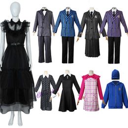 Negro Azul Púrpura miércoles Addams Nevermore uniforme de la Academia disfraz de Cosplay traje familiar conjunto completo traje chaqueta chaleco Dresscosplay