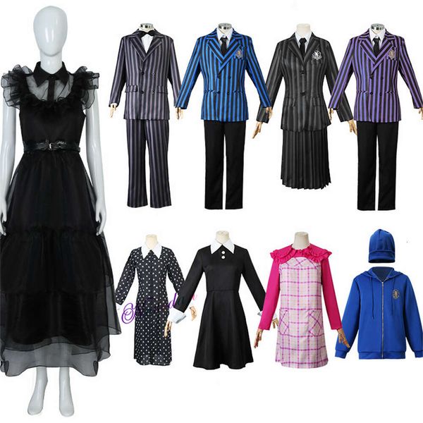 Noir bleu violet mercredi addams Nevermore académie uniforme Cosplay Costume famille tenue ensemble complet Costume veste gilet Dresscosplay