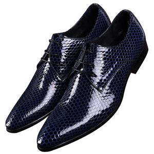 Chaussures de bal à bout pointu serpentine noir/bleu chaussures habillées d'affaires pour hommes chaussures de marié en cuir verni