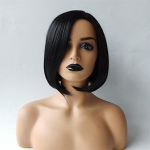 Black Bobo Synthétique Perruque Simulation Simulation Humain Perruques de poils pour femmes blanches et noires K121