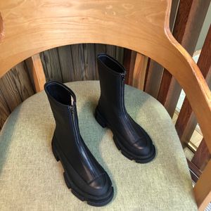 Les deux bottines Chelsea en cuir avec fermeture éclair sur le devant, escarpins à bout rond, bottines à talons épais, semelles striées, pour femmes, créateurs de luxe, chaussures d'usine, taille 35-41 avec boîte