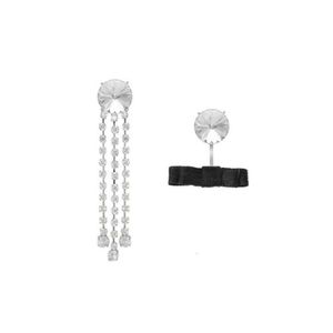 Boucles d'oreilles à nœud noir Miumius, boucles d'oreilles de luxe de styliste avec longues pampilles asymétriques, parfaites pour le cadeau de vacances des filles